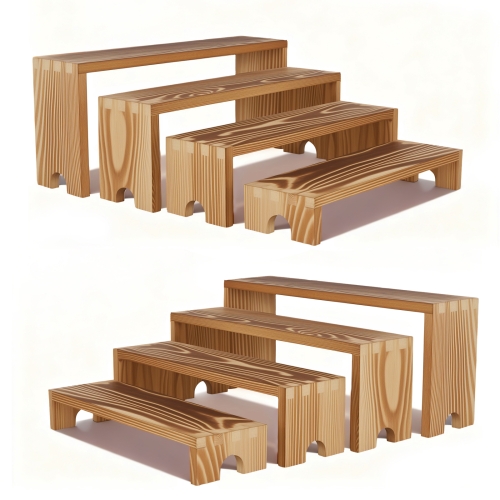 FOUKUS Display Risers Wooden Stand: 2 Set 8 Pieces Solid Wood Tiered Display Stand, 4 Tier Stackable Wood Riser Shelf for Cupcake, Dessert Table, Perfume Organizer, Kitchen, Party, Buffet