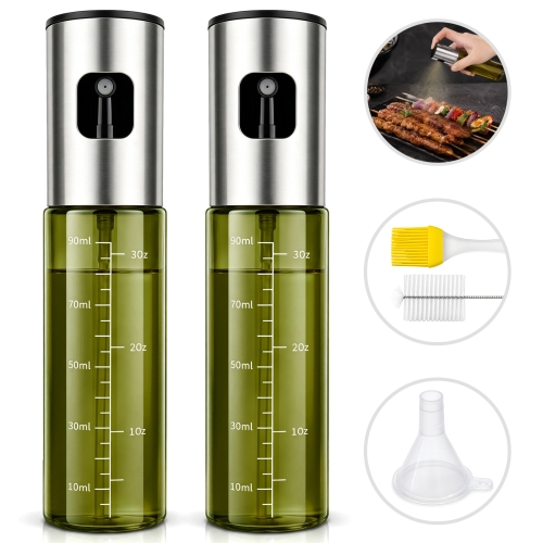 FOUKUS Oil Sprayer for Cooking 2 Pack: Olive Oil Spray Bottle, Dark Glass 3oz Oil Bottle Set, Fine Mist Cooking Spray for Air Fryer Accessories, Salad, BBQ, Kitchen