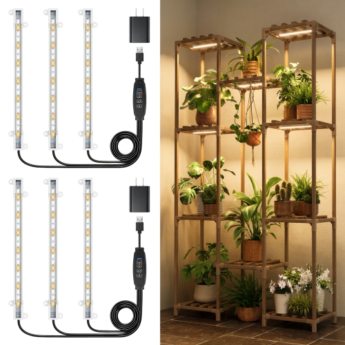 FOUKUS Grow Light Plant Lights: Grow Lights for Indoor Plants, 6-Bar Dual Control, Full Spectrum, 3/9/12H Timer, 10-Level Dimming - LED Grow Light for Shelves and Seed Starting